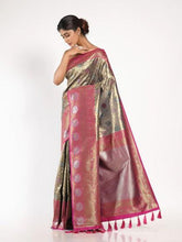 KAVVYA Mehandi Green Saree with Golden Floral Zari Weaving Border and Pallu - KAVVYA